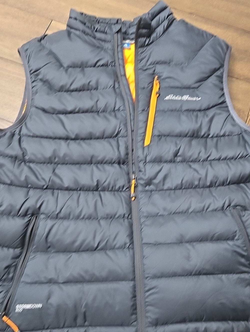 Eddie Bauer Black Quilted Down Vest with Orange Accents